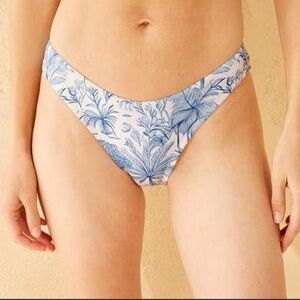 Shade & Shore White Bikini Bottoms with Blue Botanical Print